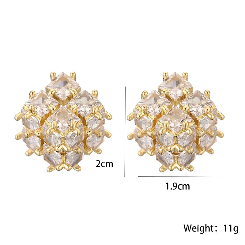 1 Pair Luxurious Sweet Shiny Geometric Inlay Copper Zircon Ear Studs