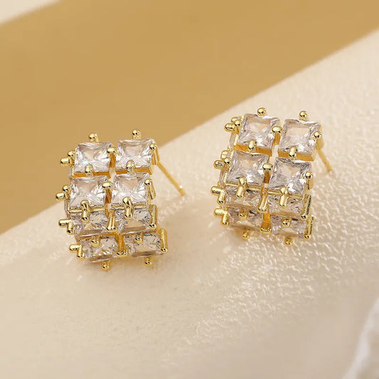 1 Pair Luxurious Sweet Shiny Geometric Inlay Copper Zircon Ear Studs