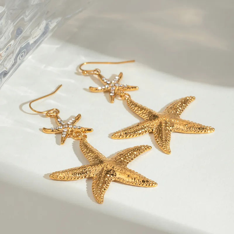 1 Pair Marine Style Simple Style Classic Style Starfish 304 Stainless Steel Drop Earrings