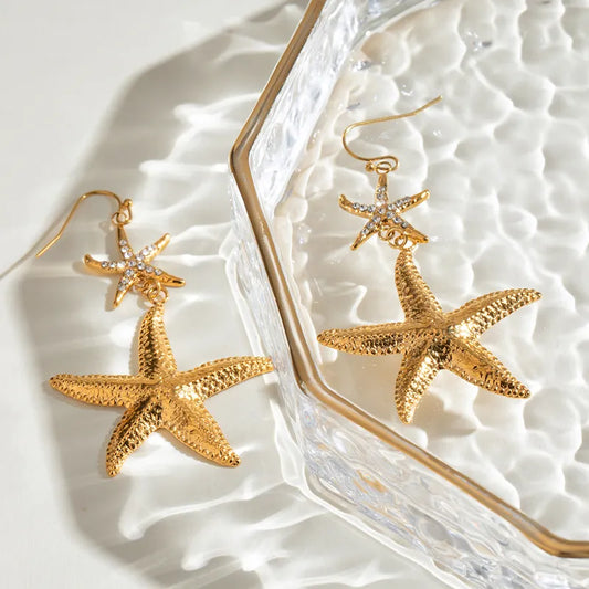 1 Pair Marine Style Simple Style Classic Style Starfish 304 Stainless Steel Drop Earrings