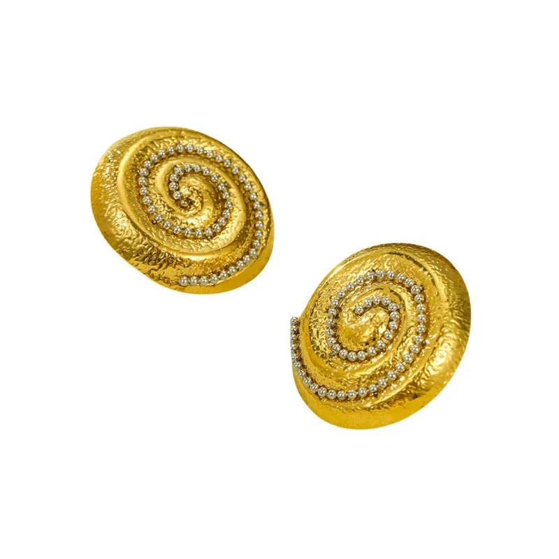 1 Pair Marine Style Simple Style Round Conch Inlay 304 Stainless Steel Zircon 18K Gold Plated Ear Studs