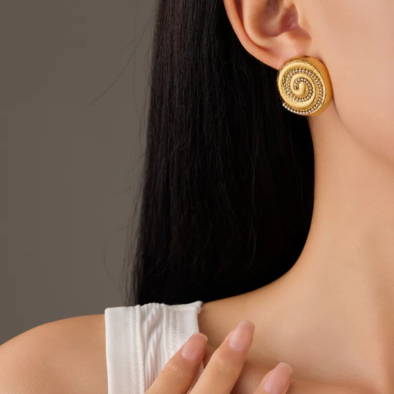 1 Pair Marine Style Simple Style Round Conch Inlay 304 Stainless Steel Zircon 18K Gold Plated Ear Studs