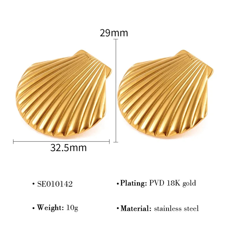 1 Pair Marine Style Simple Style Shell Polishing 304 Stainless Steel 18K Gold Plated Ear Studs