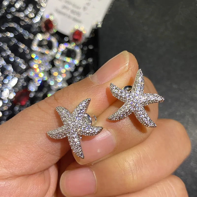 1 Pair Marine Style Simple Style Starfish Inlay Copper Ear Studs