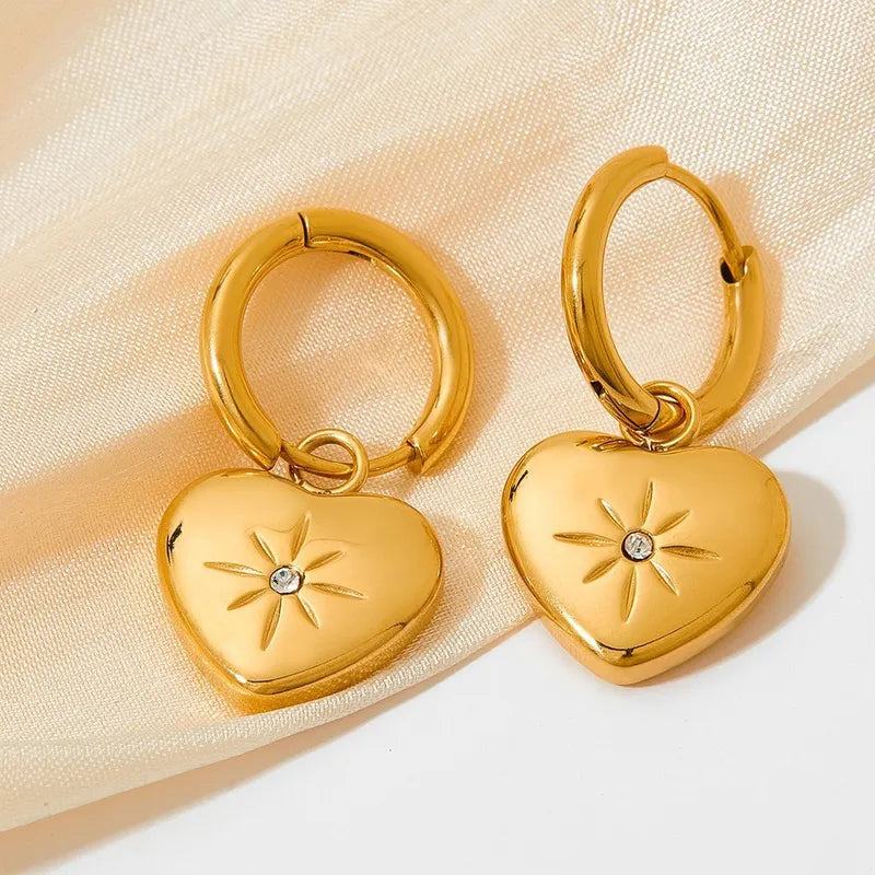 1 Pair Modern Style Artistic Eight Awn Star Heart Shape Plating 304 Stainless Steel 16K Gold Plated White Gold Plated Gold Plated Drop Earrings