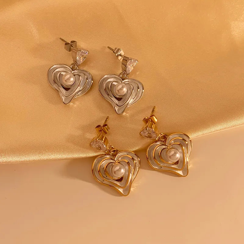 1 Pair Modern Style Artistic Heart Shape Plating 304 Stainless Steel Artificial Pearls 16K Gold Plated White Gold Plated Gold Plated Drop Earrings