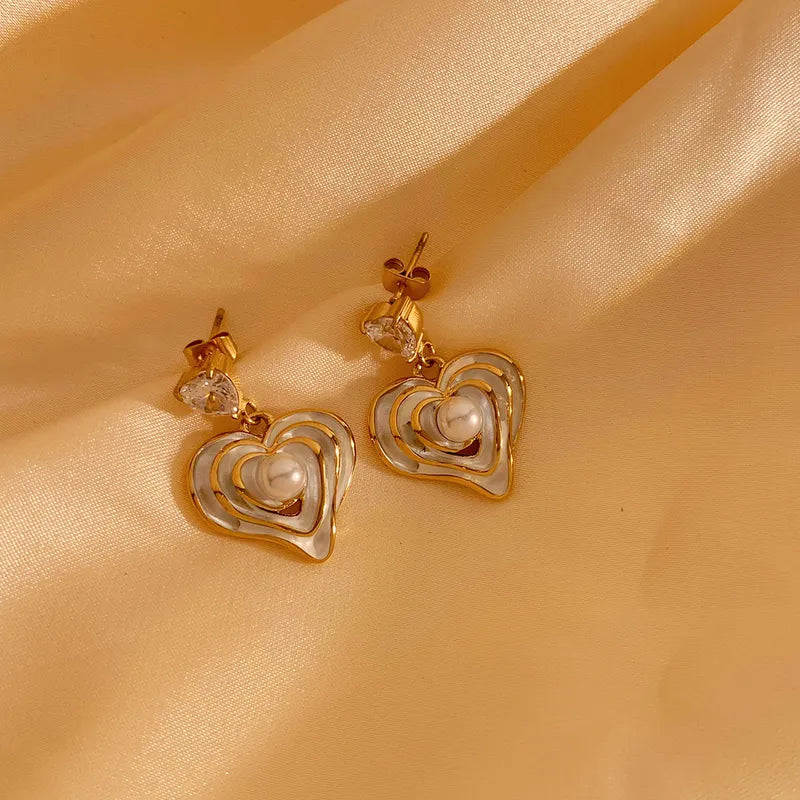 1 Pair Modern Style Artistic Heart Shape Plating 304 Stainless Steel Artificial Pearls 16K Gold Plated White Gold Plated Gold Plated Drop Earrings