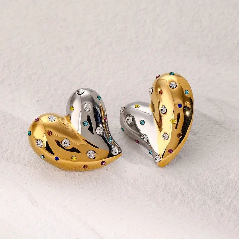 1 Pair Modern Style Classic Style Artistic Heart Shape Inlay 316 Stainless Steel Rhinestones 18K Gold Plated Ear Studs