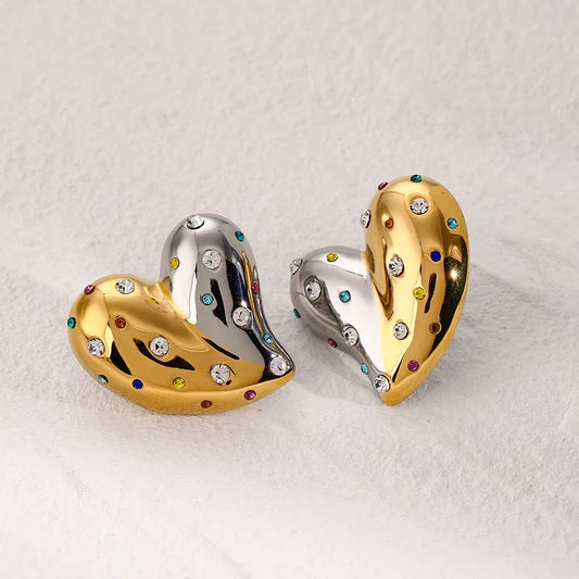 1 Pair Modern Style Classic Style Artistic Heart Shape Inlay 316 Stainless Steel Rhinestones 18K Gold Plated Ear Studs