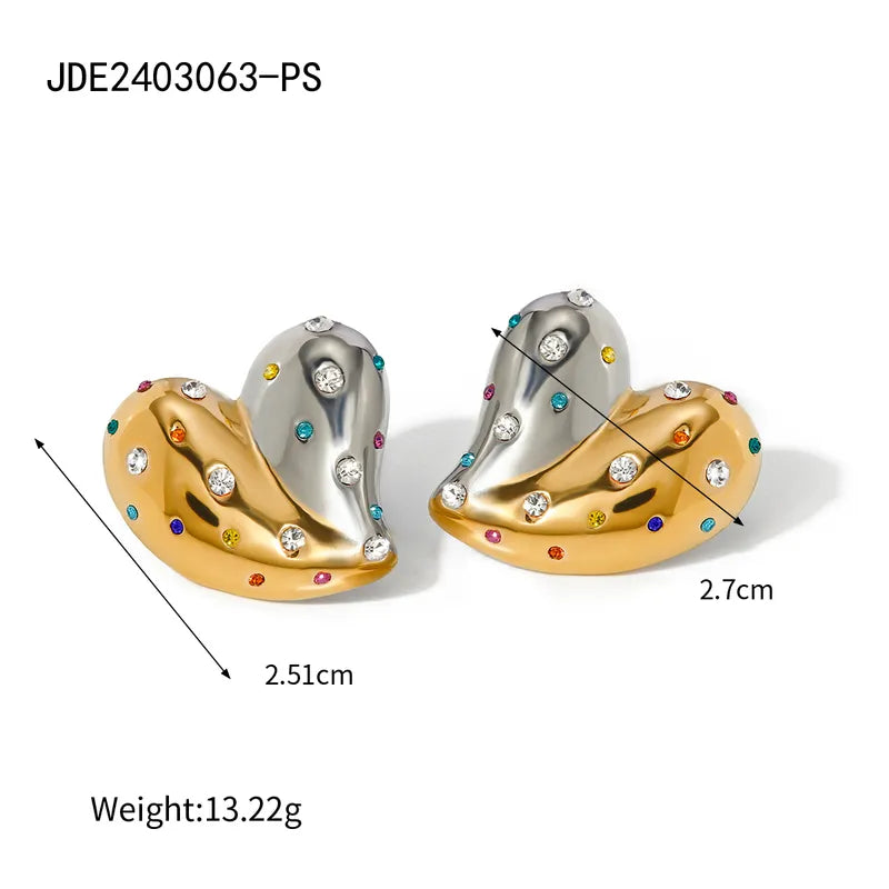 1 Pair Modern Style Classic Style Artistic Heart Shape Inlay 316 Stainless Steel Rhinestones 18K Gold Plated Ear Studs