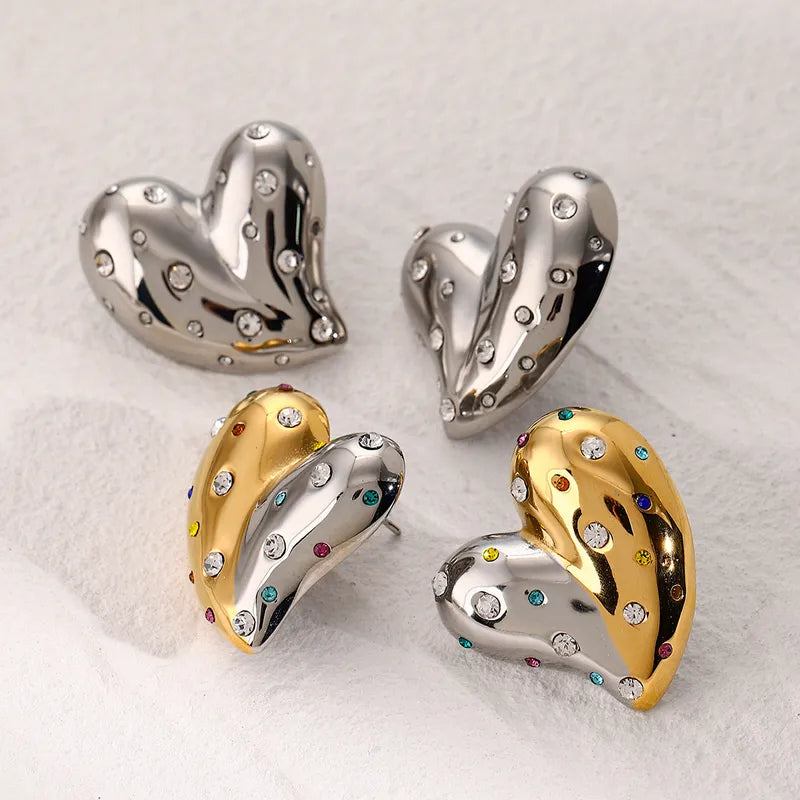 1 Pair Modern Style Classic Style Artistic Heart Shape Inlay 316 Stainless Steel Rhinestones 18K Gold Plated Ear Studs