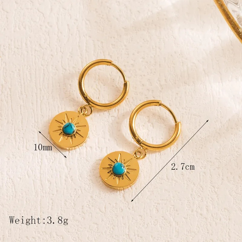 1 Pair Modern Style Commute Sun Plating Inlay 304 Stainless Steel Natural Stone 18K Gold Plated Drop Earrings