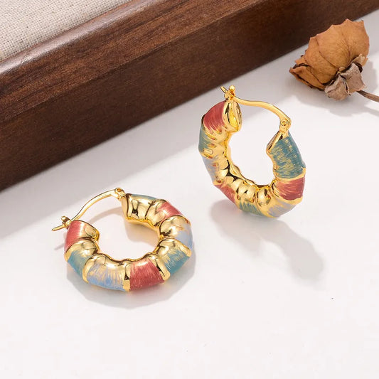 1 Pair Modern Style Geometric Enamel Copper 18K Gold Plated Earrings