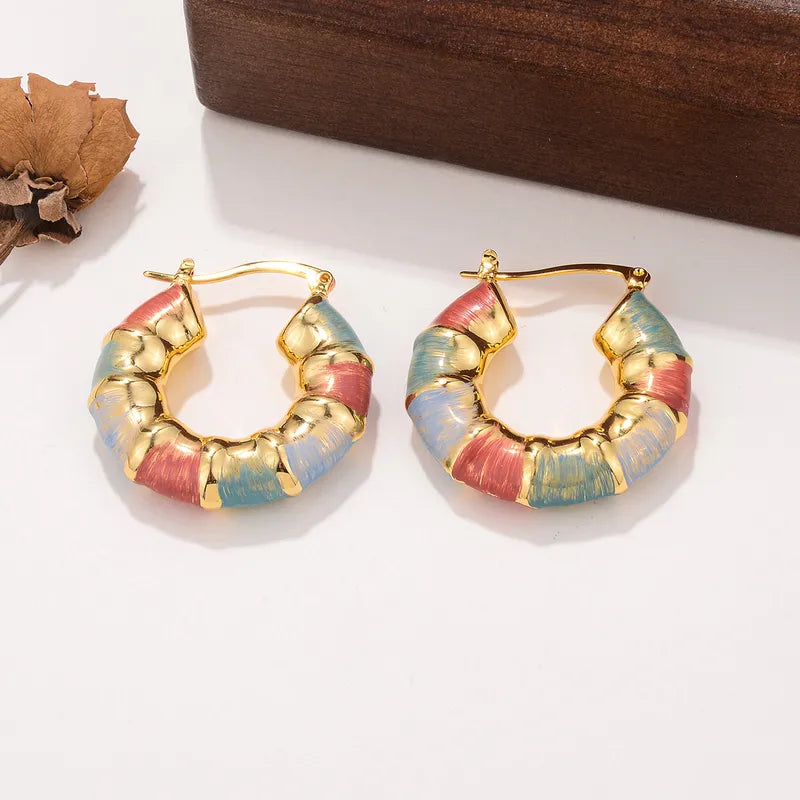 1 Pair Modern Style Geometric Enamel Copper 18K Gold Plated Earrings