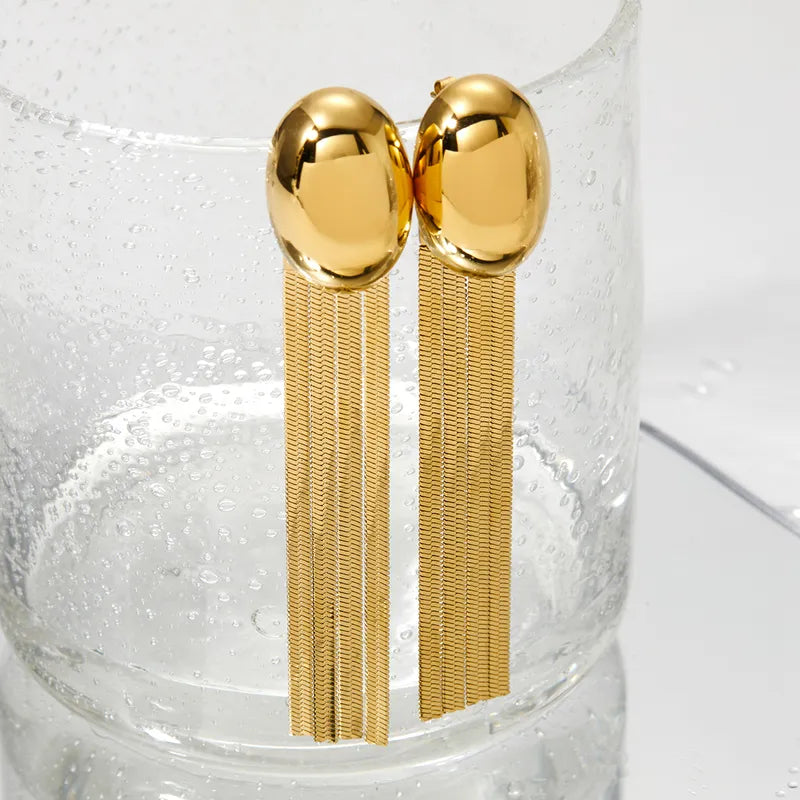 1 Pair Modern Style Geometric Solid Color Tassel 304 Stainless Steel 14K Gold Plated White Gold Plated Gold Plated Drop Earrings