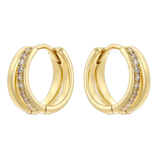 Style Shiny Double Ring Round Plating Inlay Copper Zircon 18K Gold Plated Earrings