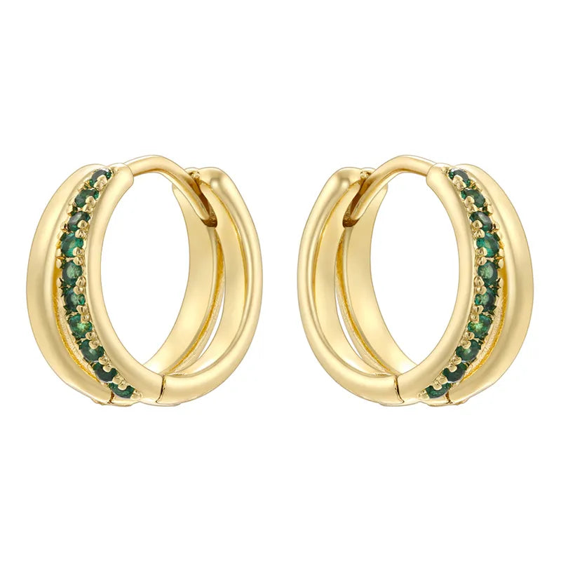 Style Shiny Double Ring Round Plating Inlay Copper Zircon 18K Gold Plated Earrings