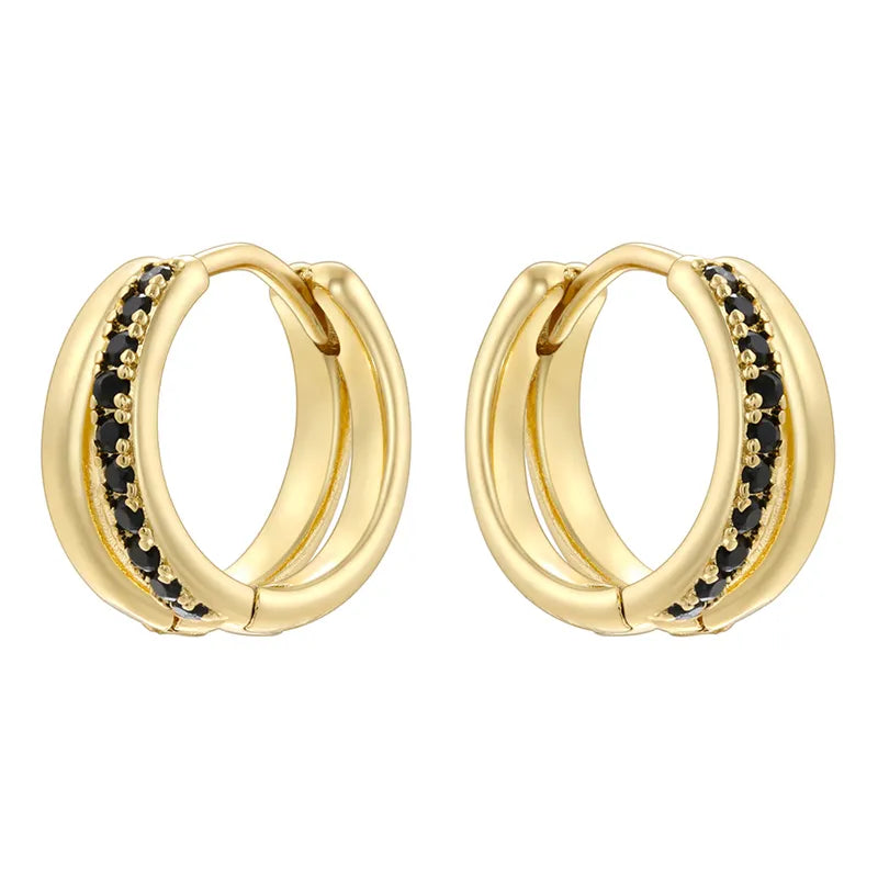 Style Shiny Double Ring Round Plating Inlay Copper Zircon 18K Gold Plated Earrings