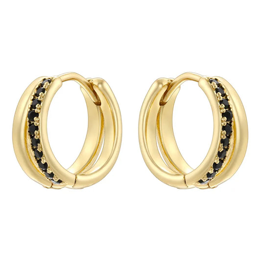 Style Shiny Double Ring Round Plating Inlay Copper Zircon 18K Gold Plated Earrings