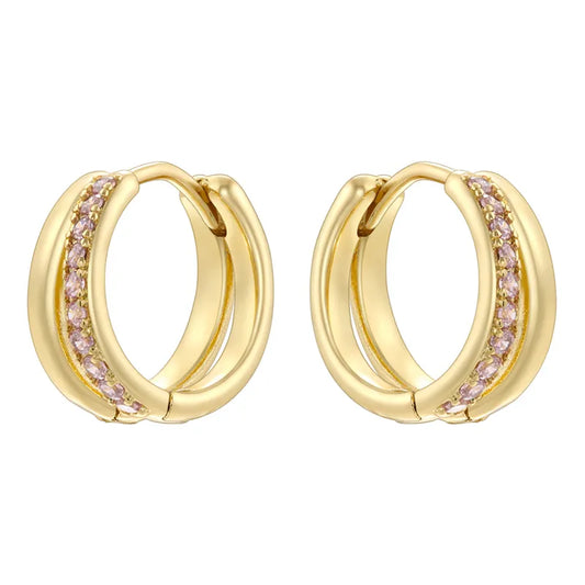 Style Shiny Double Ring Round Plating Inlay Copper Zircon 18K Gold Plated Earrings