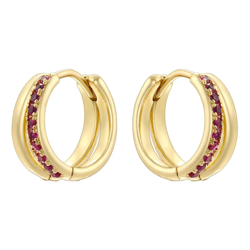 Style Shiny Double Ring Round Plating Inlay Copper Zircon 18K Gold Plated Earrings