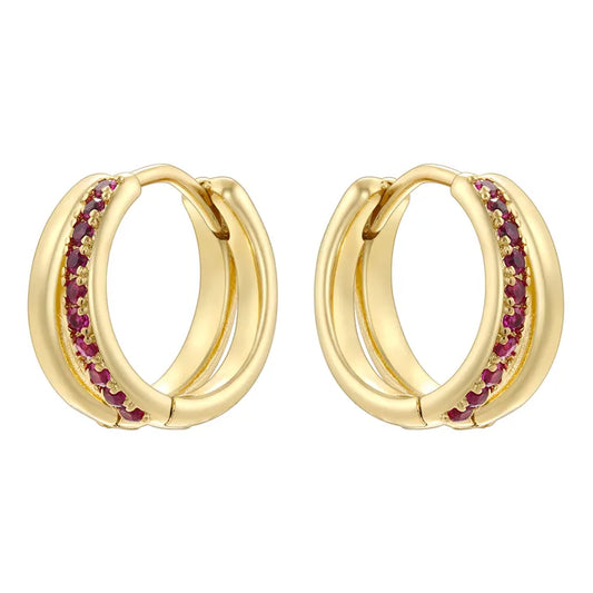 Style Shiny Double Ring Round Plating Inlay Copper Zircon 18K Gold Plated Earrings