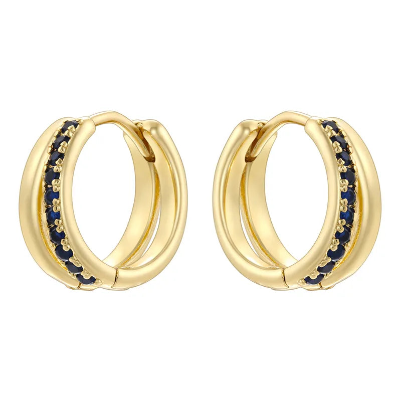 Style Shiny Double Ring Round Plating Inlay Copper Zircon 18K Gold Plated Earrings