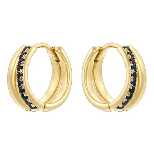 Style Shiny Double Ring Round Plating Inlay Copper Zircon 18K Gold Plated Earrings