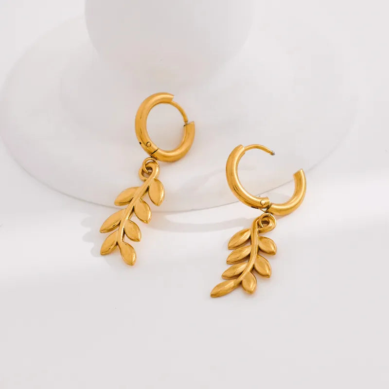 1 Pair Modern Style Simple Style Classic Style Grain Plating 316 Stainless Steel 18K Gold Plated Drop Earrings