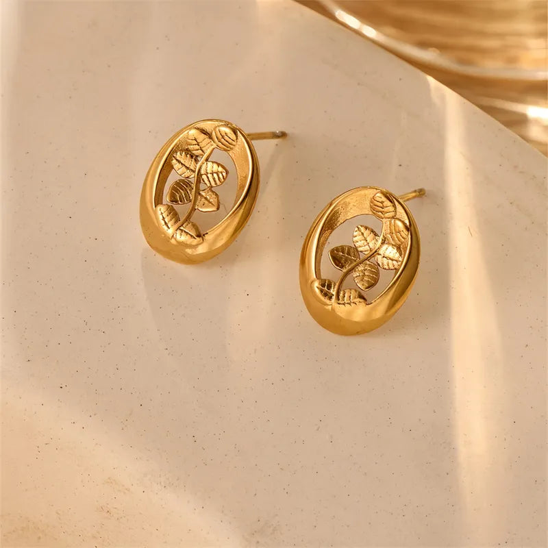 1 Pair Pastoral Artistic Leaves Solid Color 304 Stainless Steel 18K Gold Plated Ear Studs