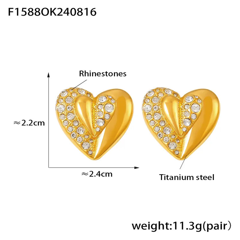 1 Pair Princess Sweet Commute Heart Shape Titanium Steel 18K Gold Plated Ear Studs