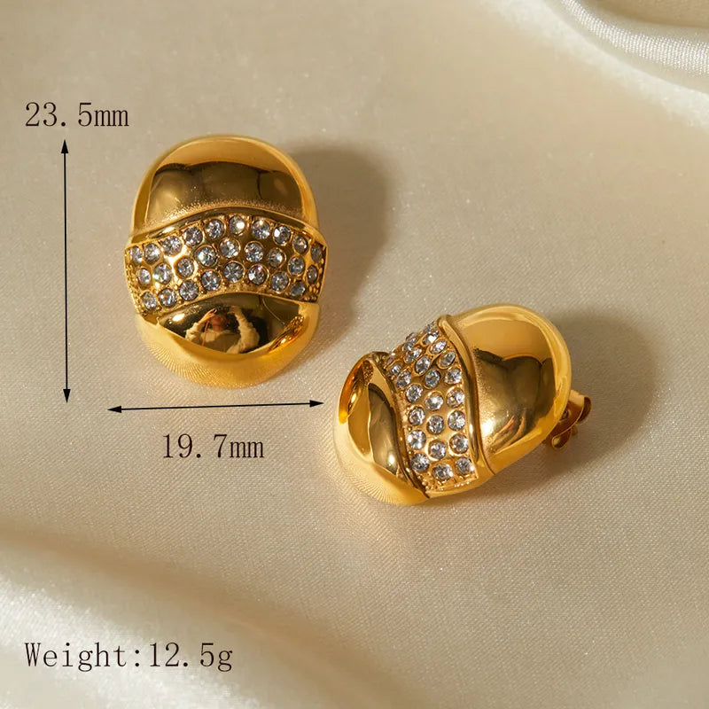 1 Pair Retro Classic Style Commute Round Inlay 304 Stainless Steel Zircon 18K Gold Plated Ear Studs