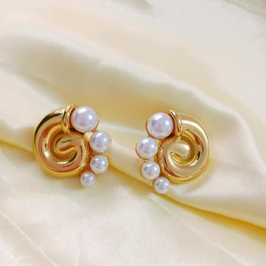 1 Pair Retro Conch 304 Stainless Steel 18K Gold Plated Ear Studs