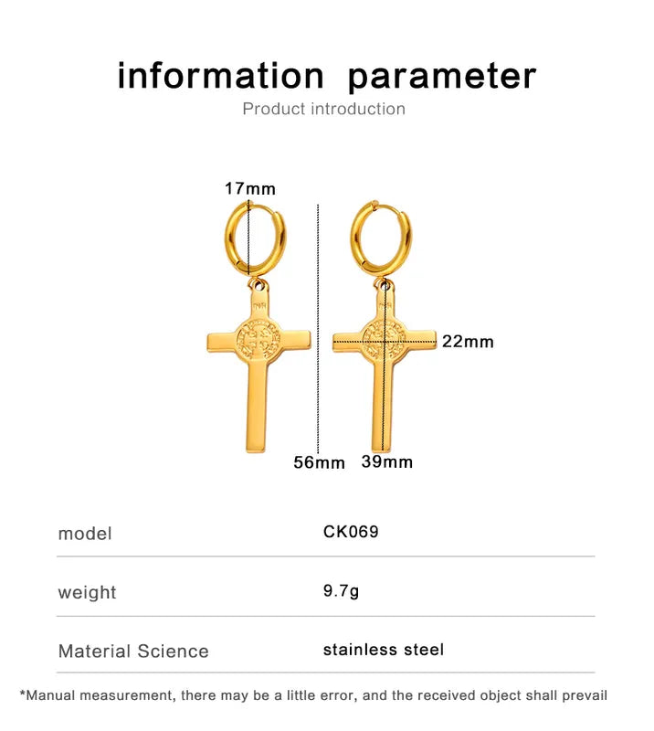 1 Pair Retro Exaggerated Cross Plating 304 Stainless Steel 316 Stainless Steel 18K Gold Plated Drop Earrings