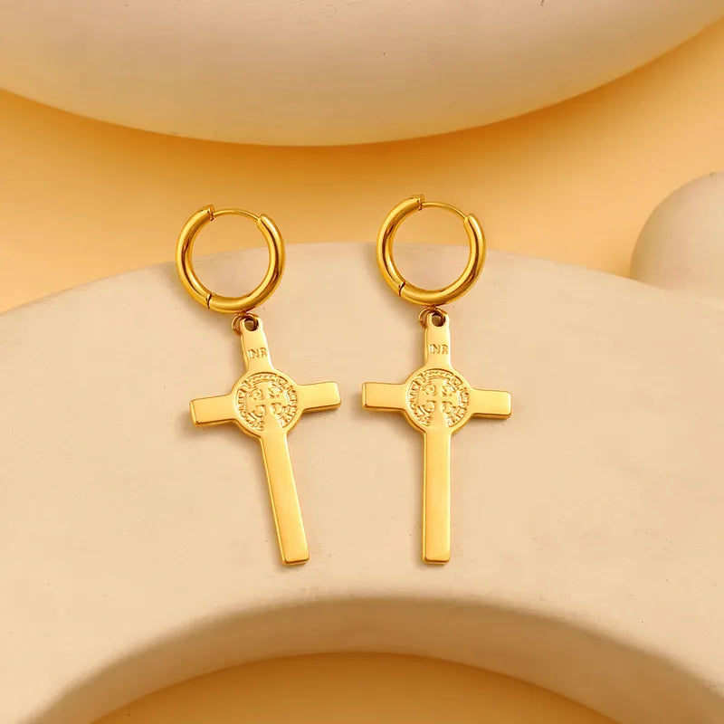 1 Pair Retro Exaggerated Cross Plating 304 Stainless Steel 316 Stainless Steel 18K Gold Plated Drop Earrings