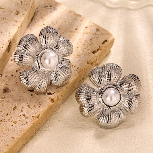 1 Pair Retro Flower Plating 304 Stainless Steel Ear Studs