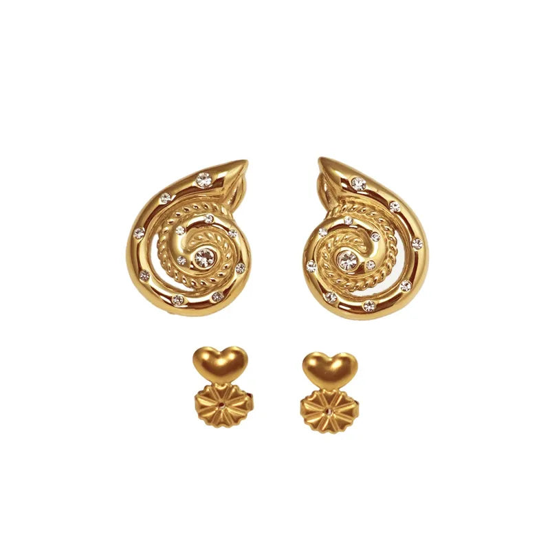 1 Pair Retro Flower Plating Titanium Steel 18K Gold Plated Ear Studs