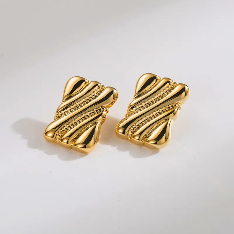 1 Pair Retro Irregular Geometric Copper 18K Gold Plated Ear Studs