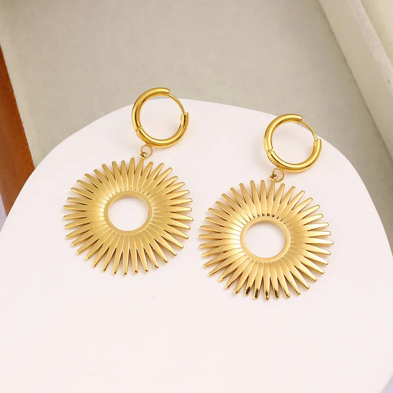 1 Pair Retro Lady Vacation Round 304 Stainless Steel 316 Stainless Steel 18K Gold Plated Drop Earrings