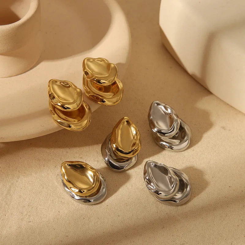 1 Pair Retro Luxurious Concave And Convex Solid Color 304 Stainless Steel 18K Gold Plated Ear Studs