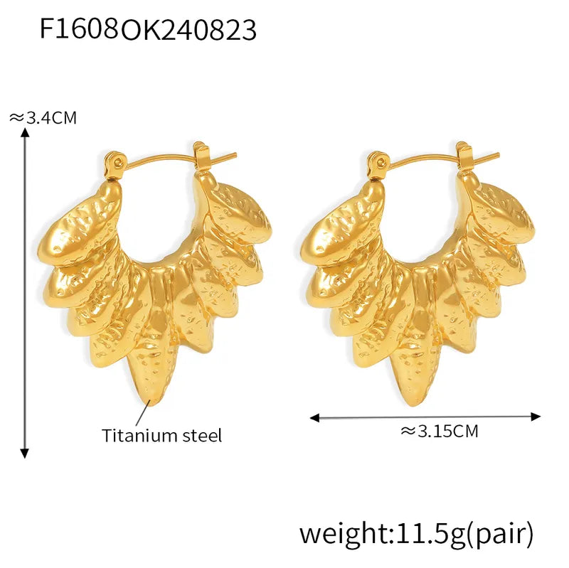 1 Pair Retro Luxurious Preppy Style Geometric Leaves Plating Titanium Steel 18K Gold Plated Earrings