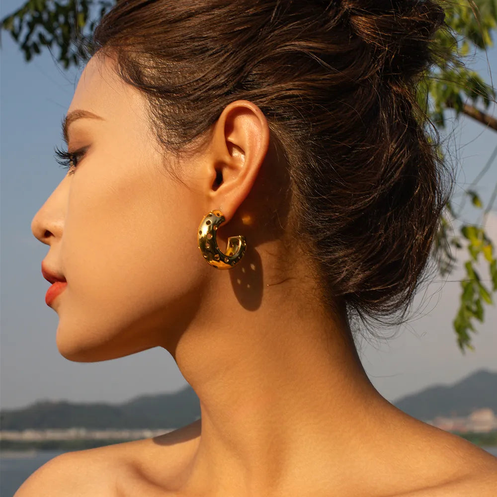 1 Pair Retro Roman Style C Shape 304 Stainless Steel 18K Gold Plated Ear Studs