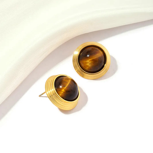 Roman Style Geometric Inlay Titanium Steel Artificial Pearls 18K Gold Plated Ear Studs