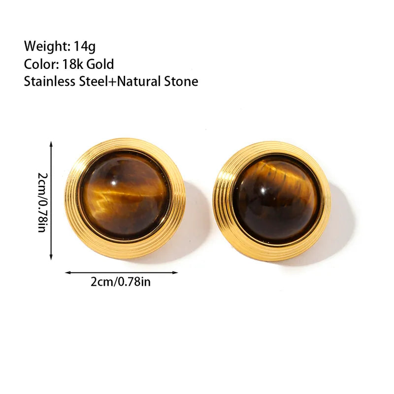 Roman Style Geometric Inlay Titanium Steel Artificial Pearls 18K Gold Plated Ear Studs