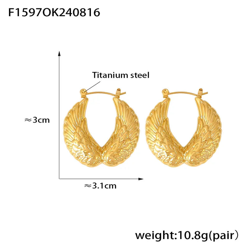 1 Pair Retro Simple Style Artistic Wings Titanium Steel 18K Gold Plated Earrings