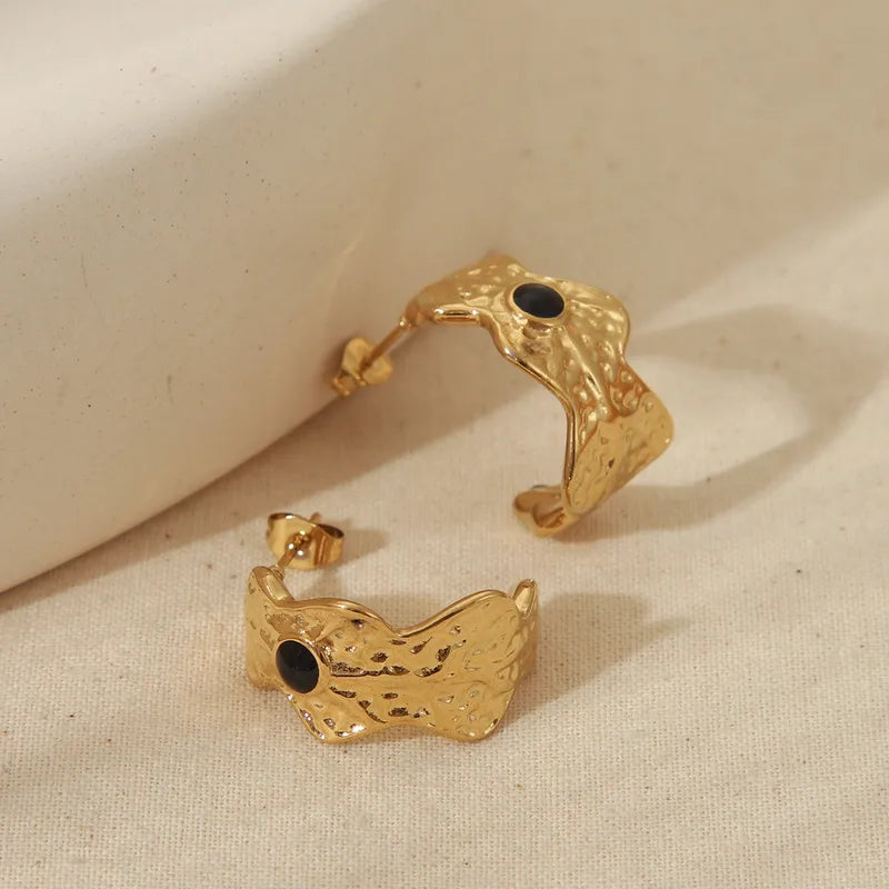 1 Pair Retro Simple Style C Shape Enamel 304 Stainless Steel 18K Gold Plated Ear Studs