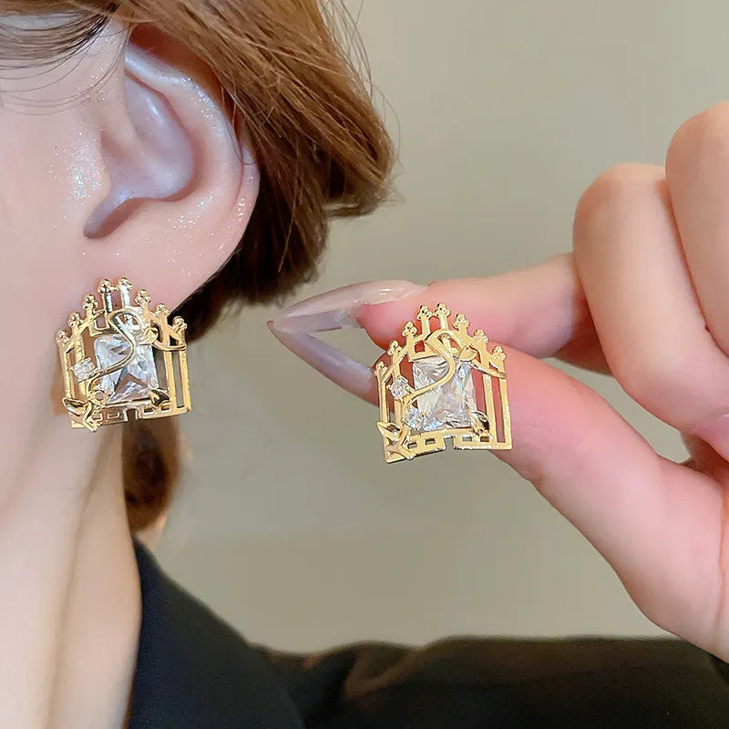 1 Pair Retro Simple Style Classic Style Geometric Plating Inlay Copper Zircon Ear Studs