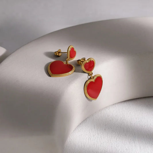 1 Pair Retro Simple Style Classic Style Water Droplets Heart Shape Enamel Plating 304 Stainless Steel 18K Gold Plated Drop Earrings