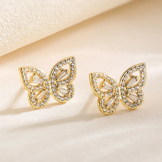 1 Pair Retro Simple Style Commute Butterfly Inlay Copper Zircon 18K Gold Plated Ear Studs