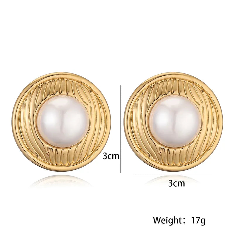 1 Pair Retro Simple Style Commute Round Heart Shape Inlay 304 Stainless Steel Pearl Ear Studs